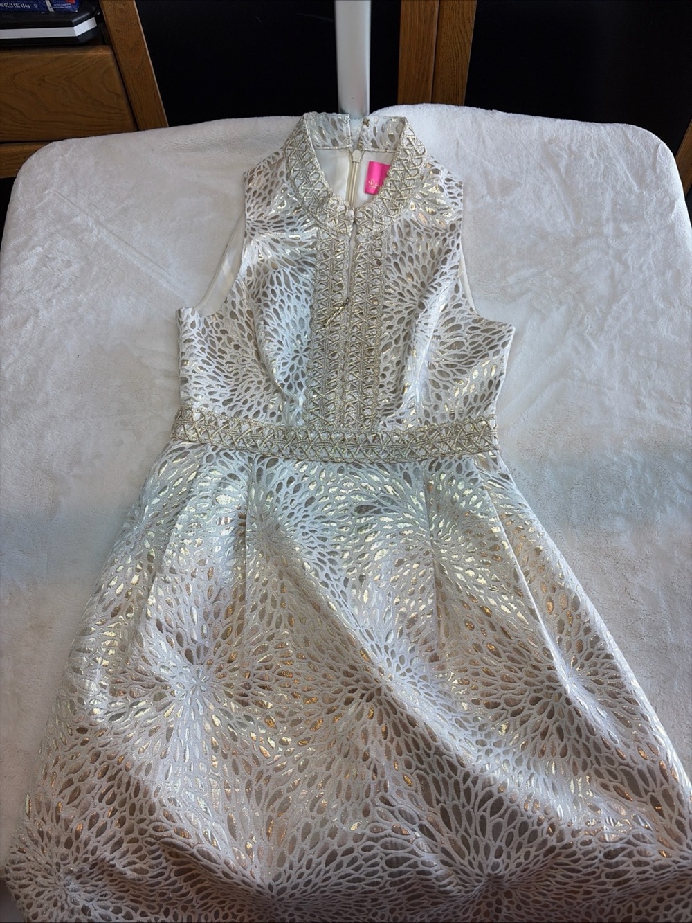 Lilly Pulitzer Franci Dress Gold Jacquard 4 Wedding Party Bachlorette Pockets